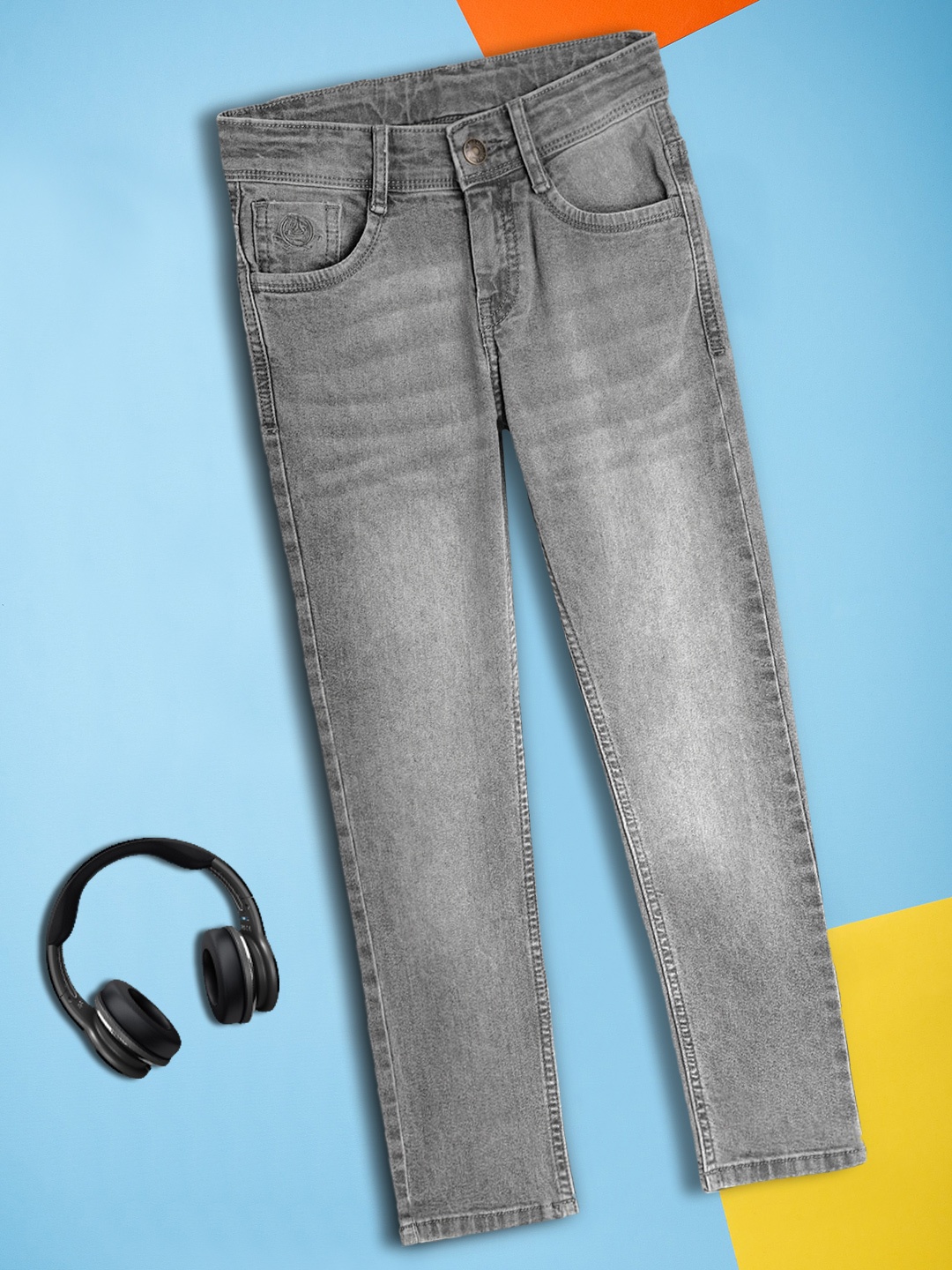 

U S Polo Assn Kids Boys Grey Slim Fit Heavy Fade Stretchable Jeans