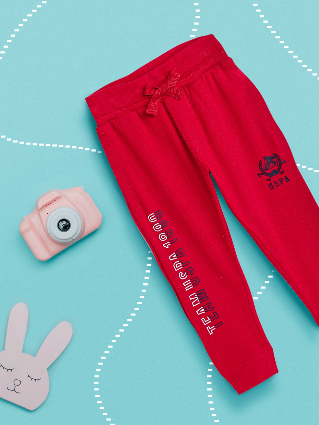 

U.S.Polo Assn. Kids Boys Red Printed Pure Cotton Joggers
