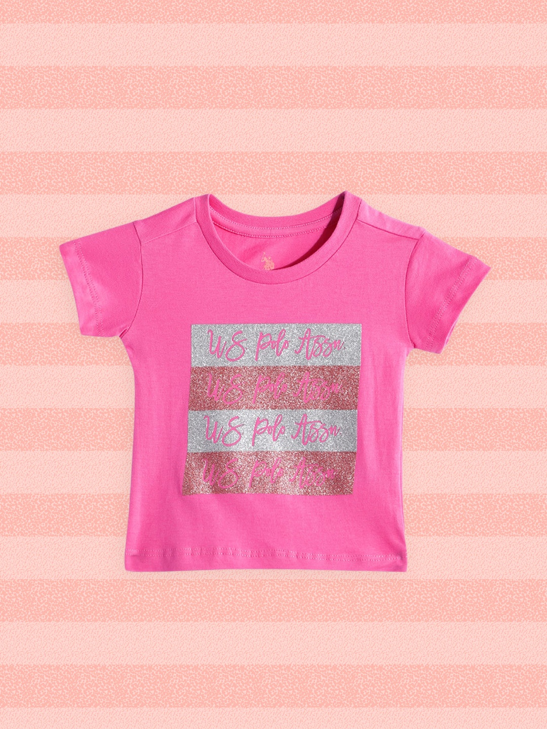 

U.S. Polo Assn. Kids Girls Pink Brand Logo Printed T-shirt