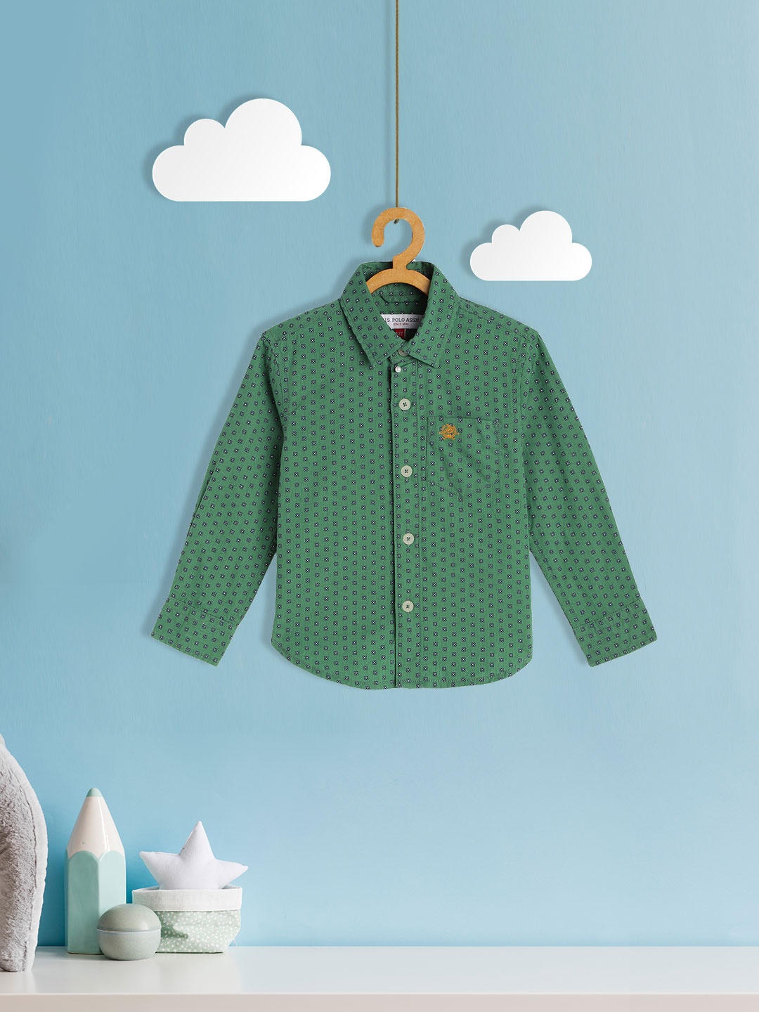 

U.S. Polo Assn. Kids Boys Green Printed Pure Cotton Casual Shirt