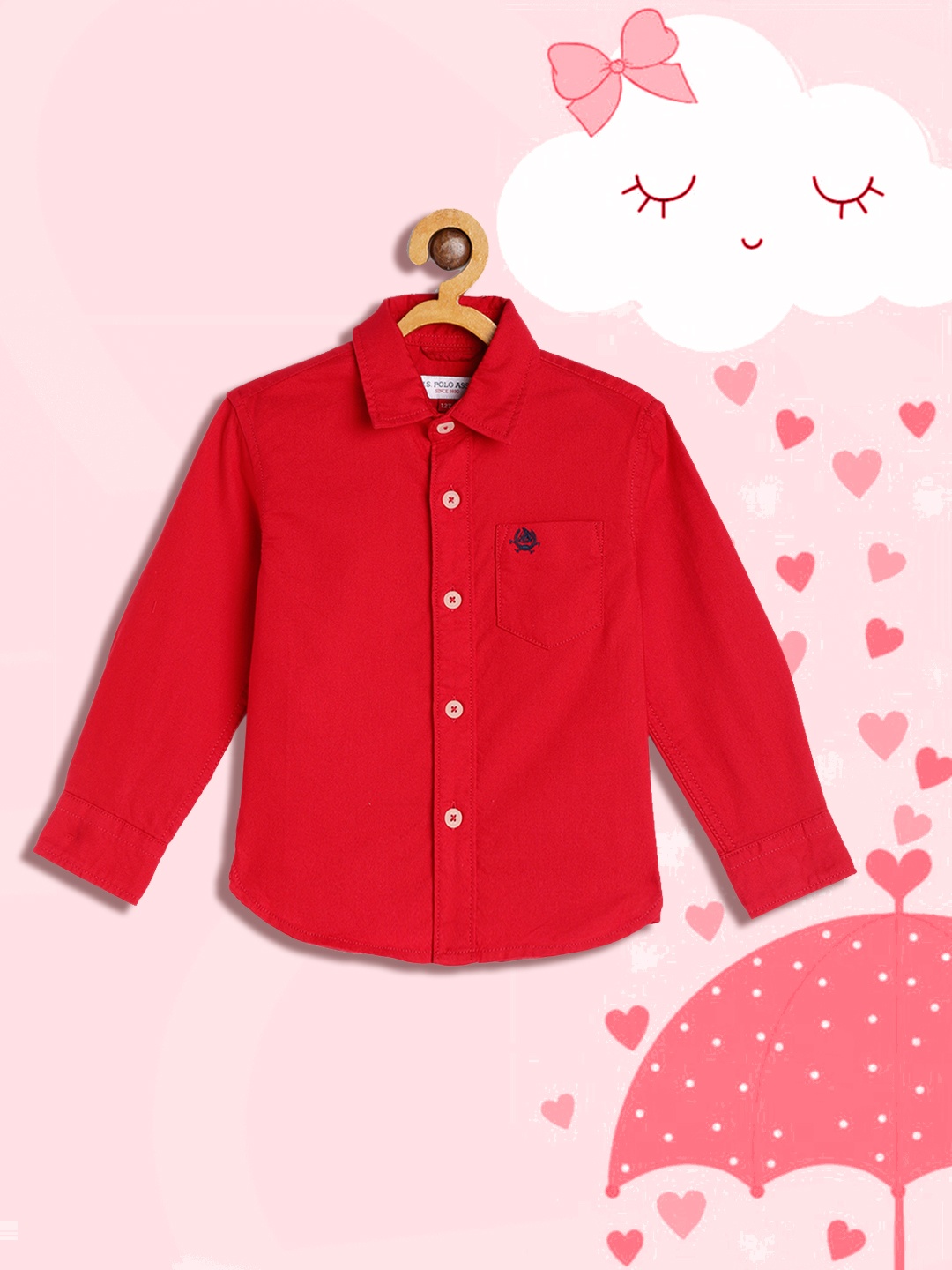 

U.S. Polo Assn. Kids Boys Red Regular Fit Solid Opaque Cotton Casual Shirt with Pocket