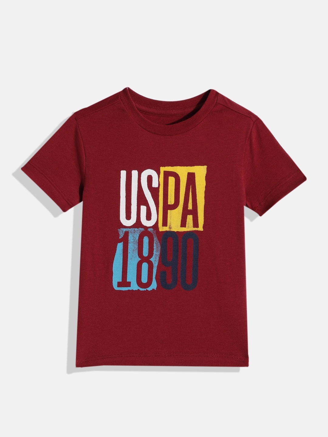 

U.S.Polo Assn. Kids Boys Maroon Pure Cotton Printed T-shirt