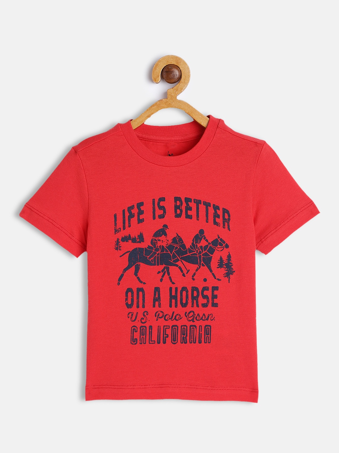 

U.S.Polo Assn. Kids Boys Red Pure Cotton Printed T-shirt