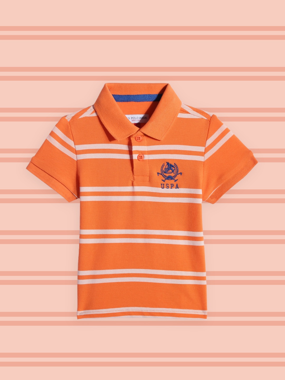 

U.S. Polo Assn. Kids Boys Orange & Pink Striped Pure Cotton T-shirt