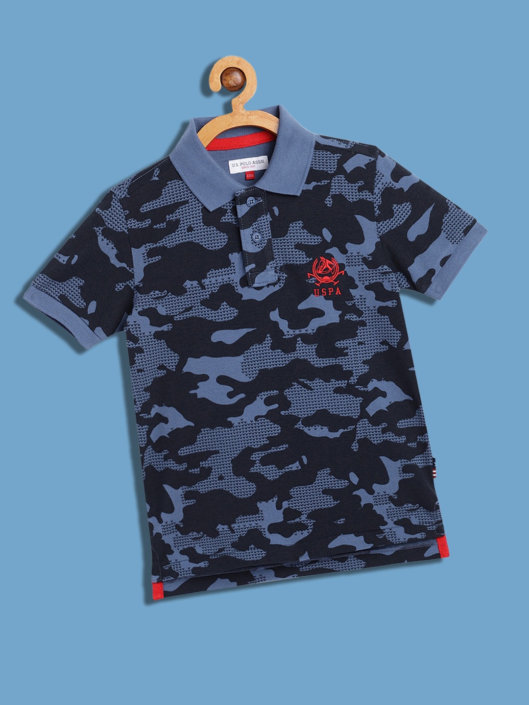 

U.S. Polo Assn. Kids Boys Blue Camouflaged Pure Cotton T-shirt