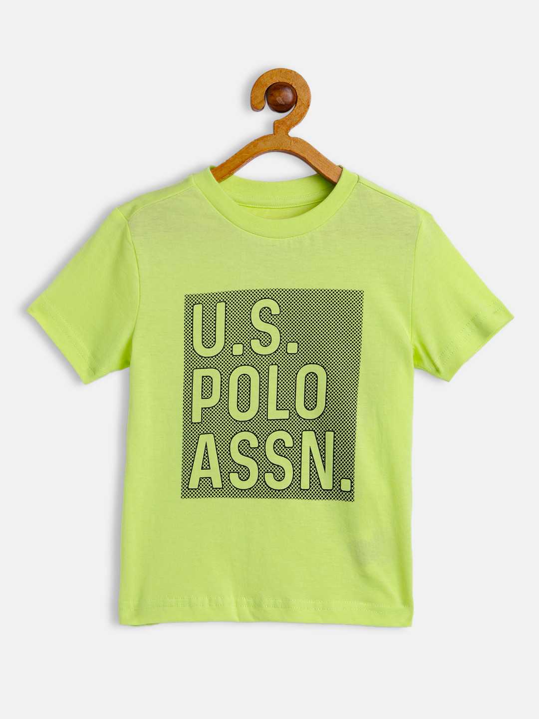 

U S Polo Assn Kids Boys Lime Green Brand Logo Printed Pure Cotton T-shirt