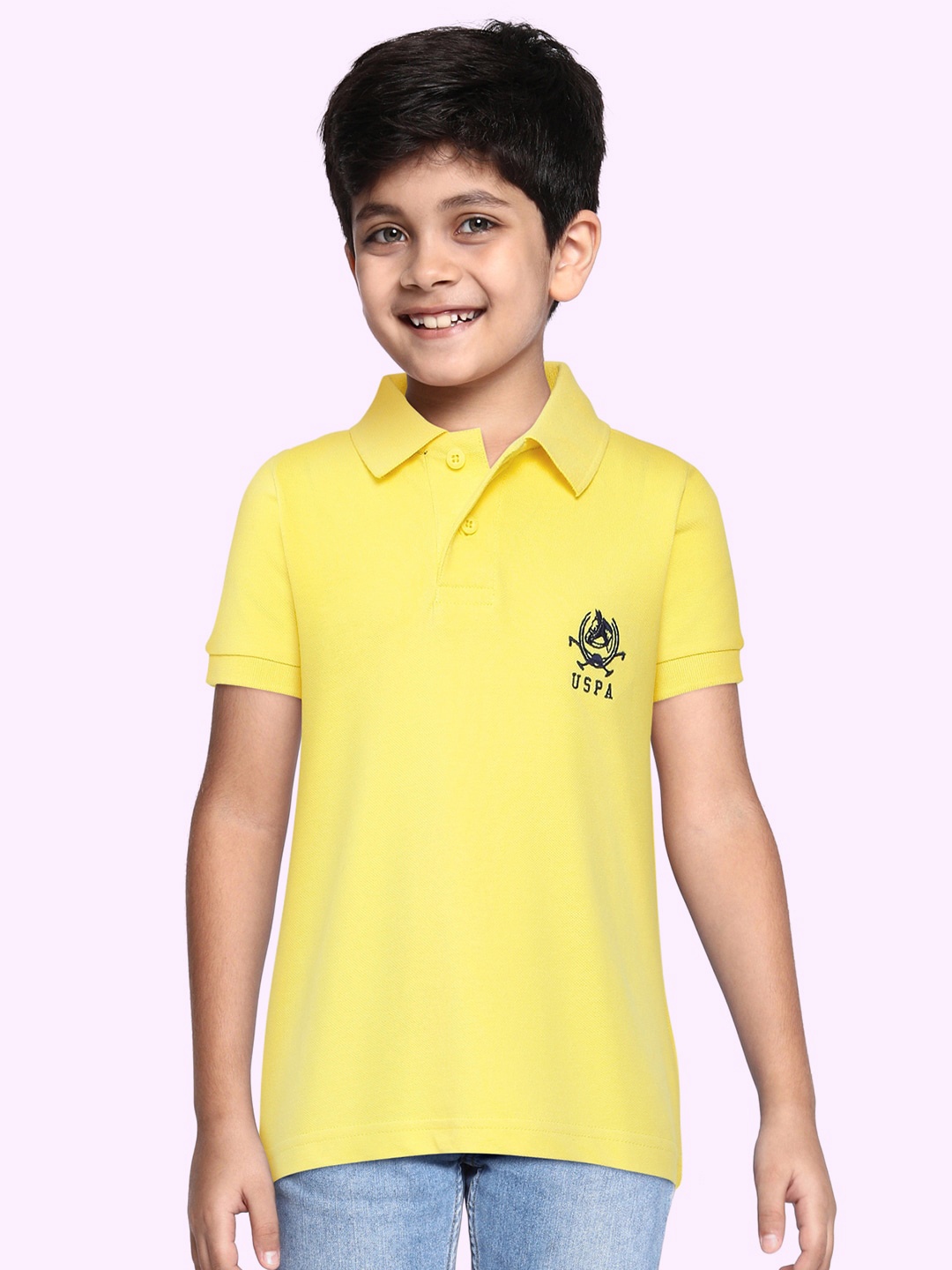 

U.S.Polo Assn. Kids Boys Yellow Pure Cotton Polo Collar T-shirt