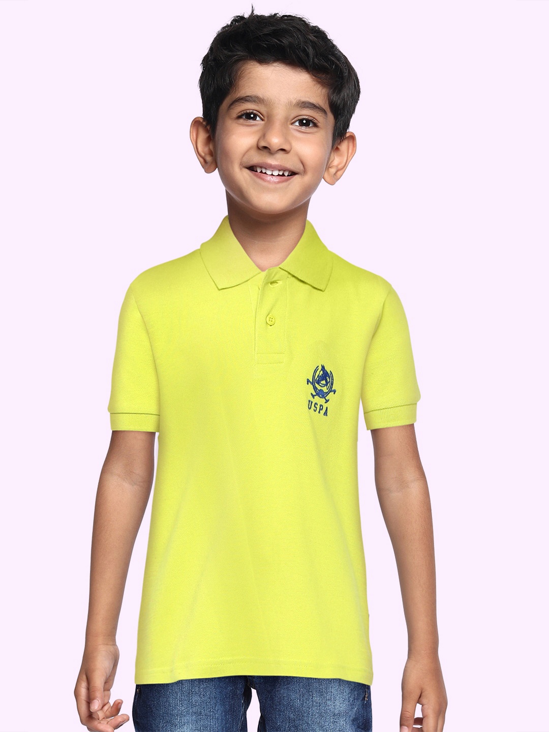 

U.S.Polo Assn. Kids Boys Lime Green Pure Cotton Polo Collar T-shirt