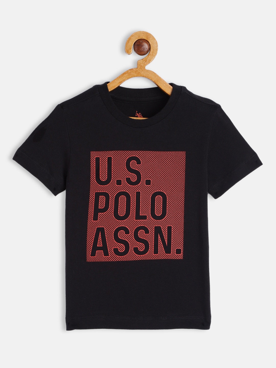 

U.S. Polo Assn. Kids Boys Black & Red Brand Logo Print Round Neck Pure Cotton T-shirt
