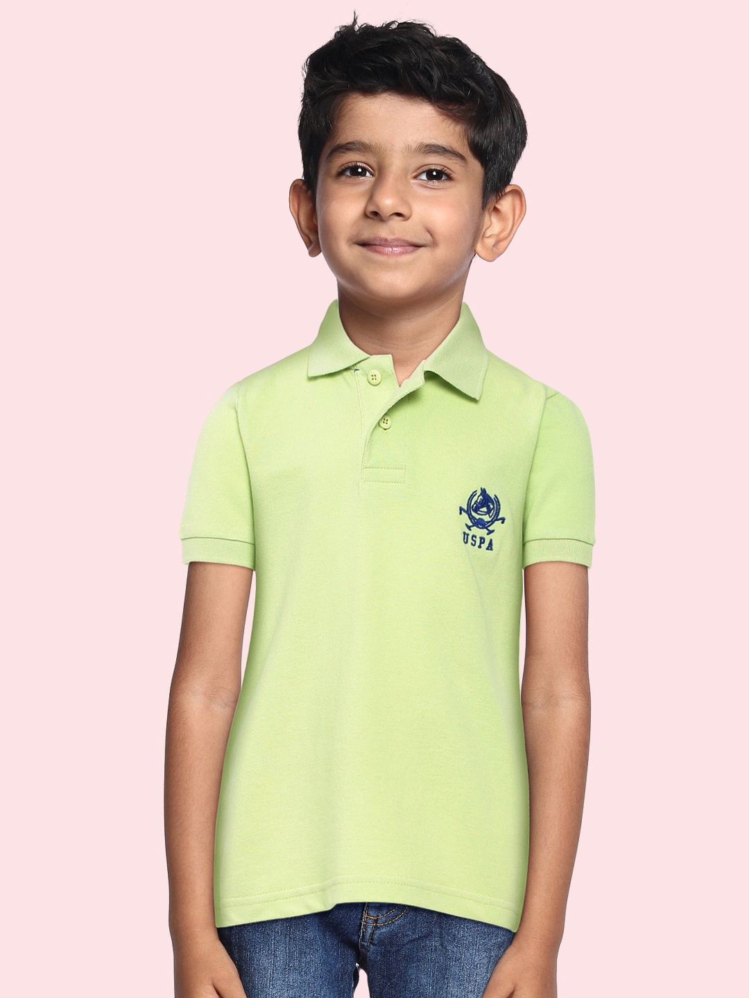 

U.S.Polo Assn. Kids Boys Light Green Pure Cotton Polo Collar T-shirt