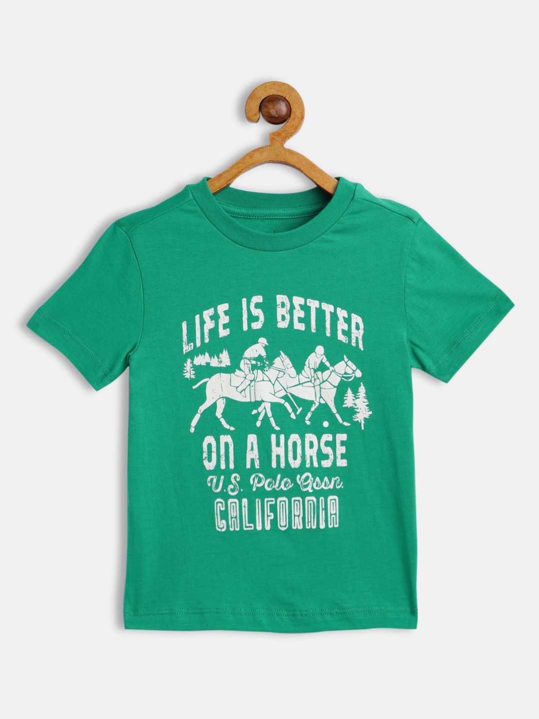 

U S Polo Assn Kids Boys Green Typography Printed Pure Cotton T-shirt