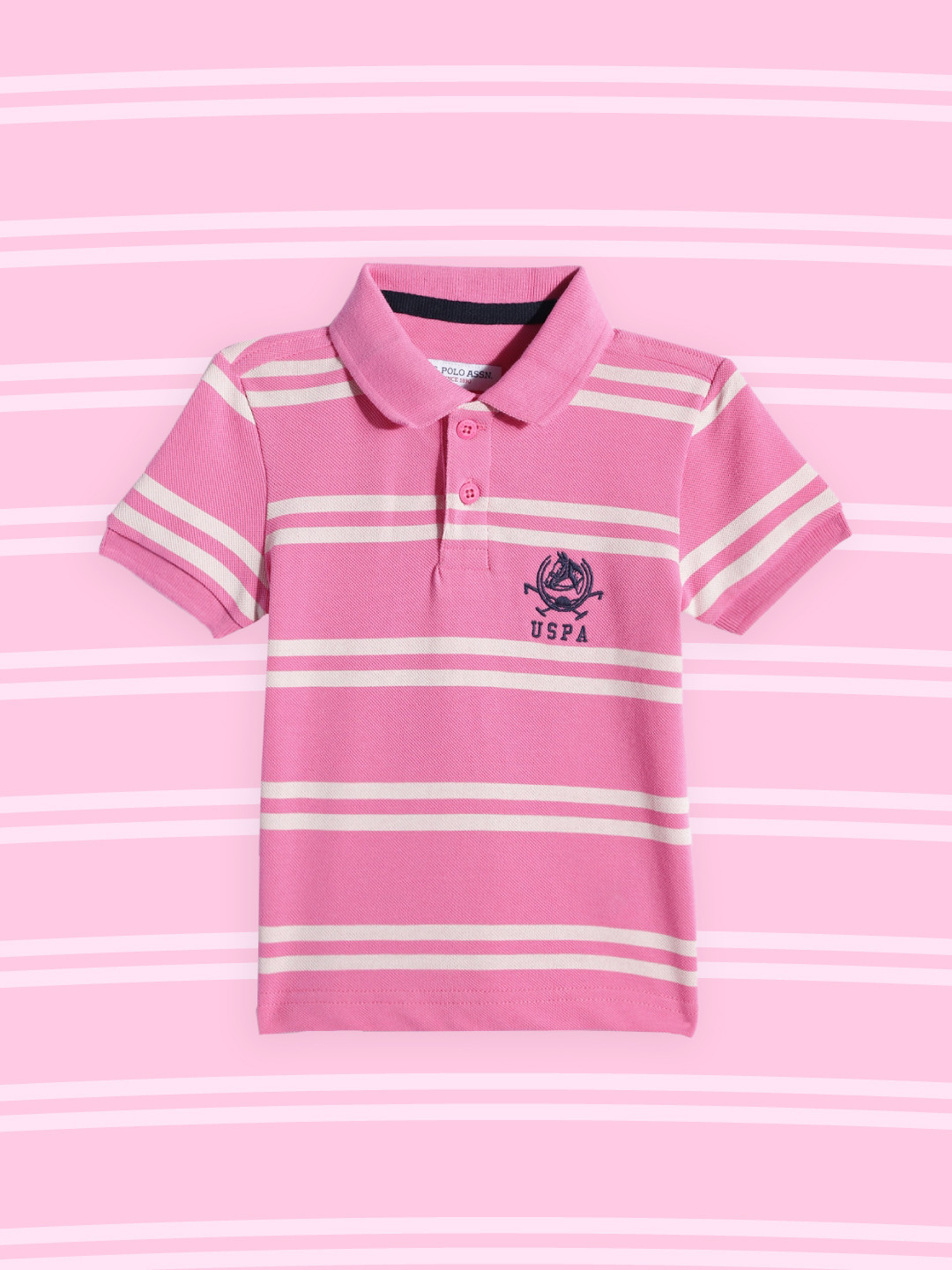 

U.S. Polo Assn. Kids Boys Pink Striped Pure Cotton T-shirt