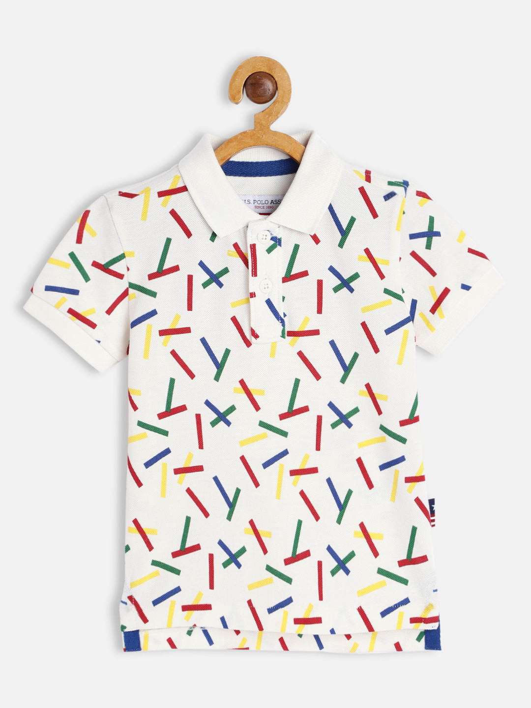

U S Polo Assn Kids Boys White Printed Polo Collar Pure Cotton T-shirt