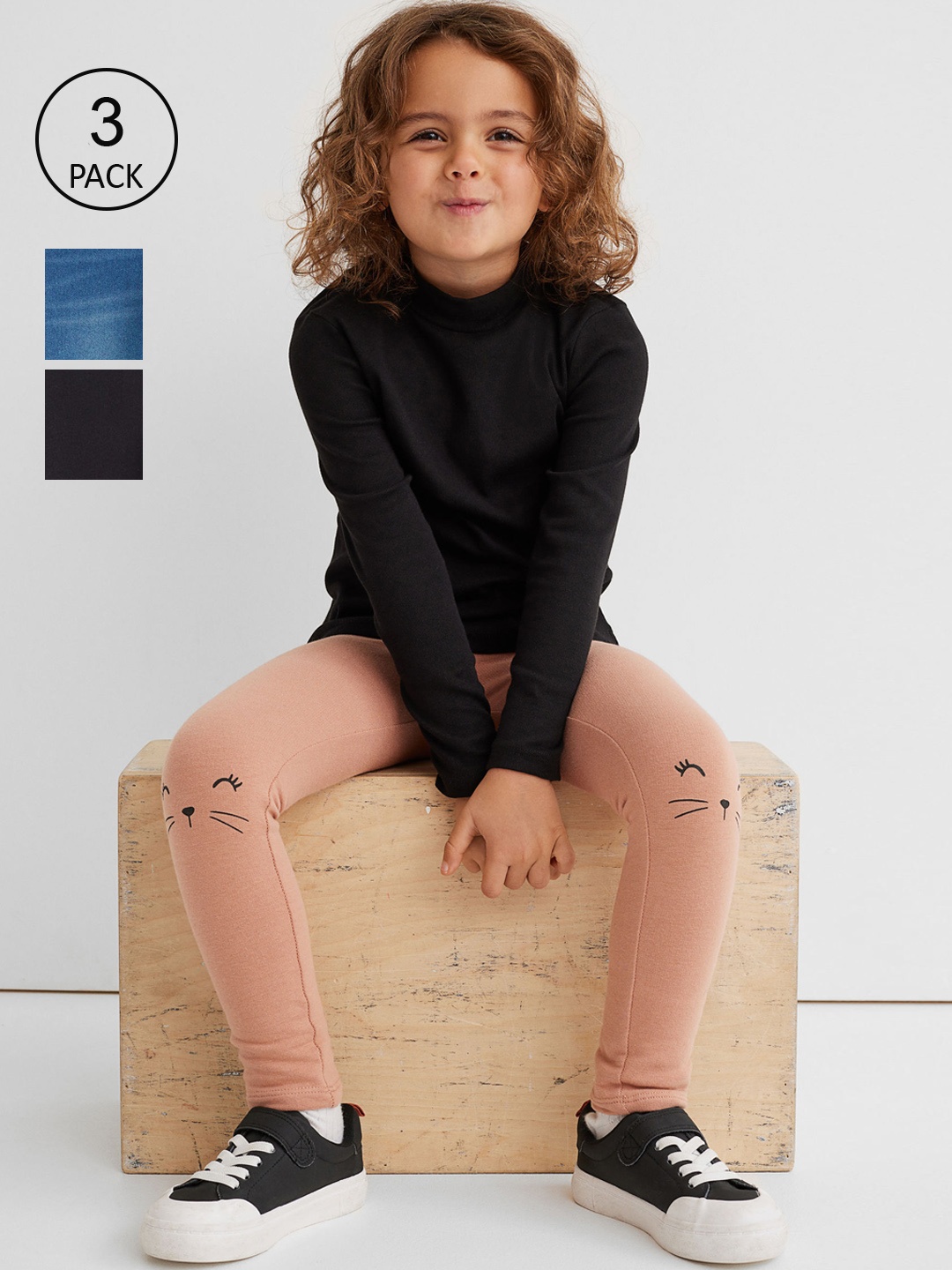 

H&M Girls 3-Pack Cotton Leggings, Black