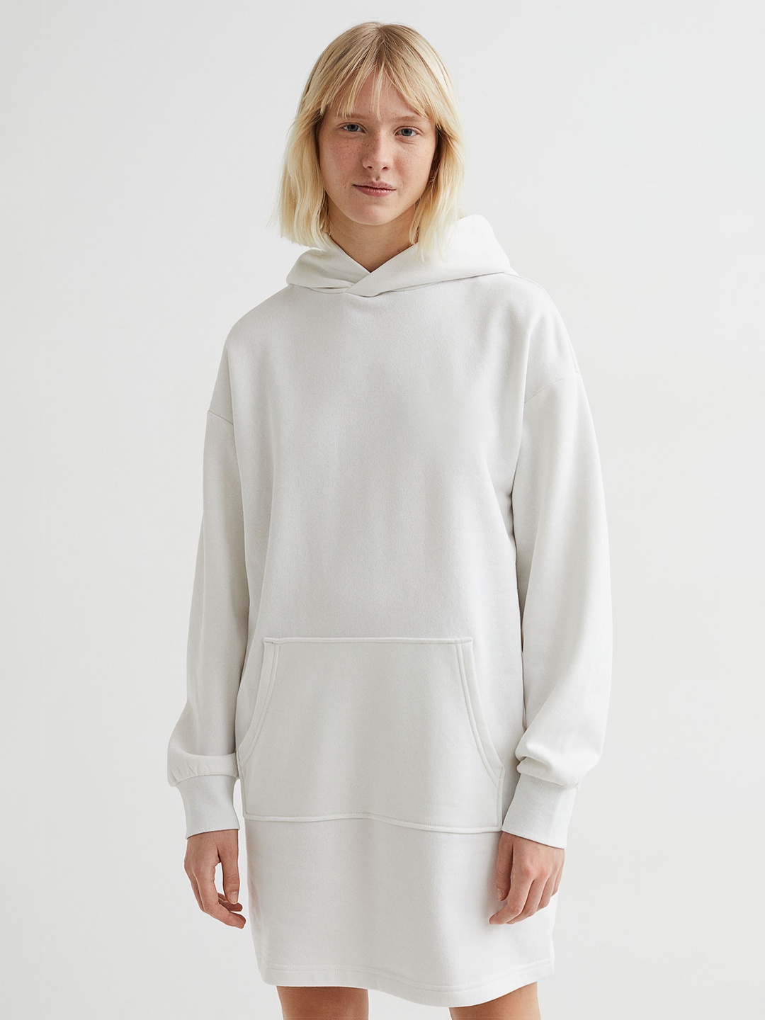 

H&M Women White Solid Hooded Sweatshirt Dress