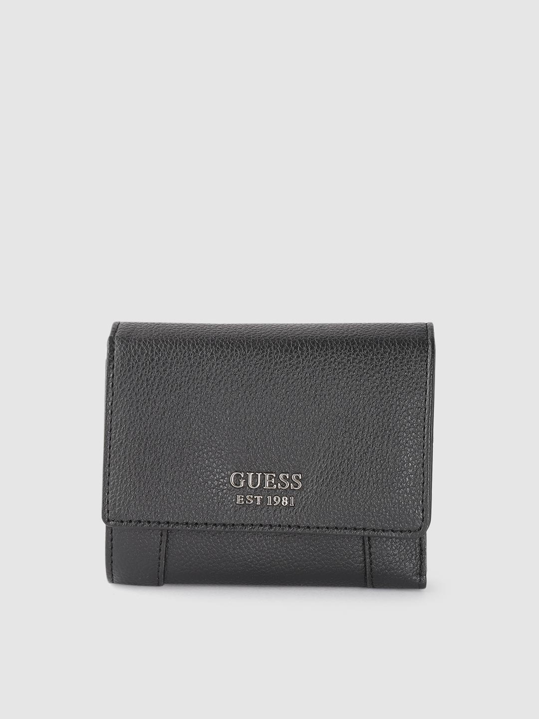 

GUESS Women Black Grainy Textured Three Fold Wallet