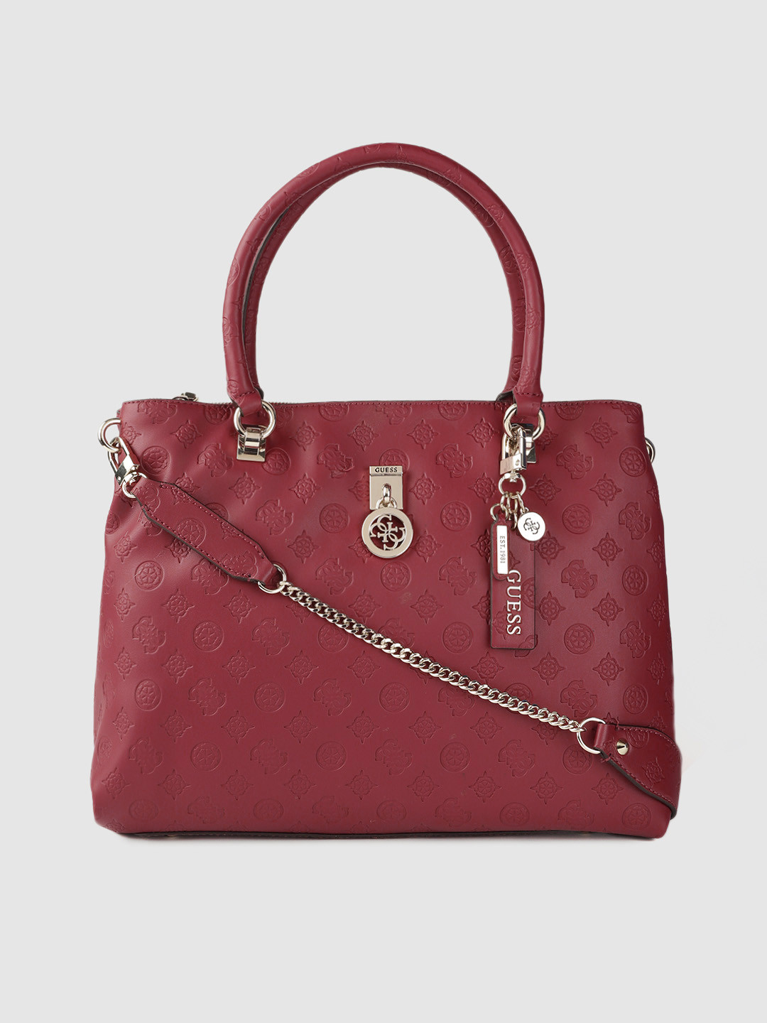 

GUESS Burgundy Brand Logo Textured Shoulder Bag