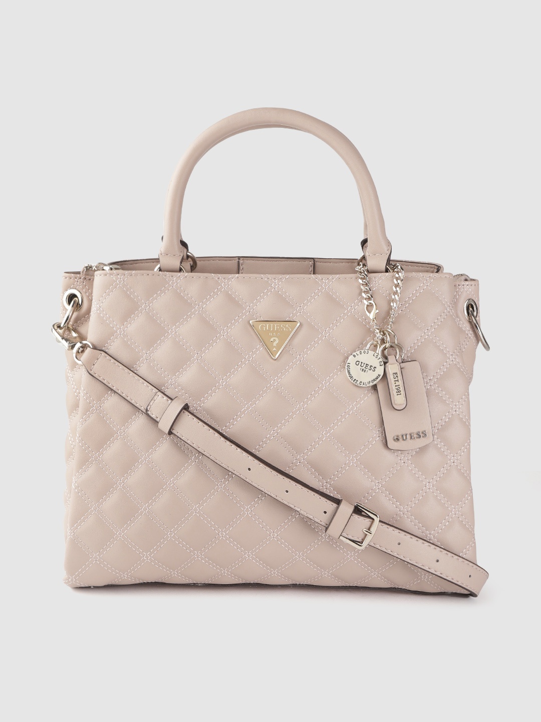 

GUESS Peach-Coloured Quilted Handheld Bag
