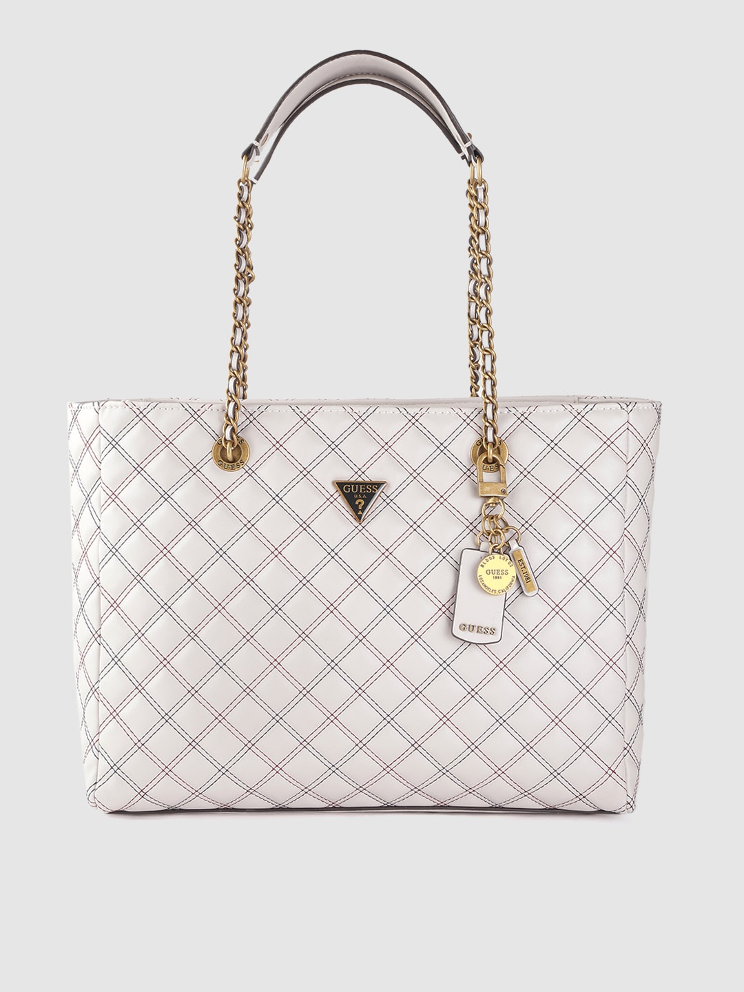 

GUESS White Quilted Shoulder Bag