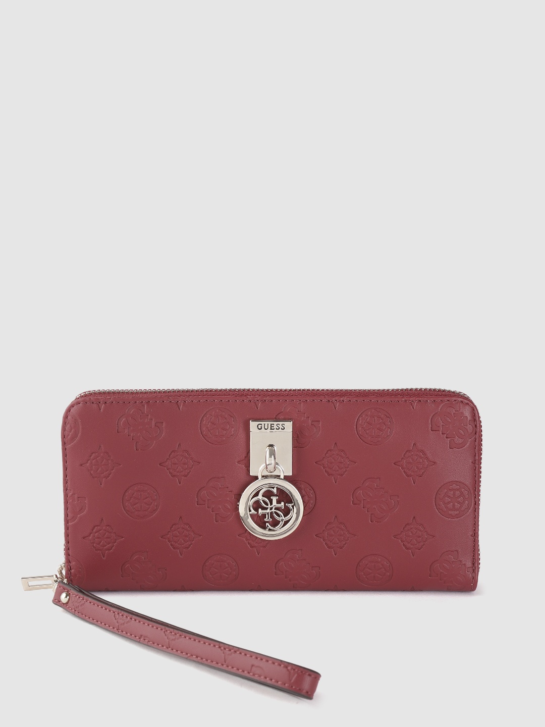 

GUESS Women Maroon Brand Logo Textured Zip Around Wallet
