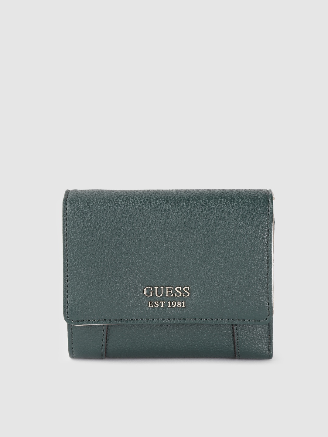 

GUESS Women Green Grainy Textured Three Fold Wallet