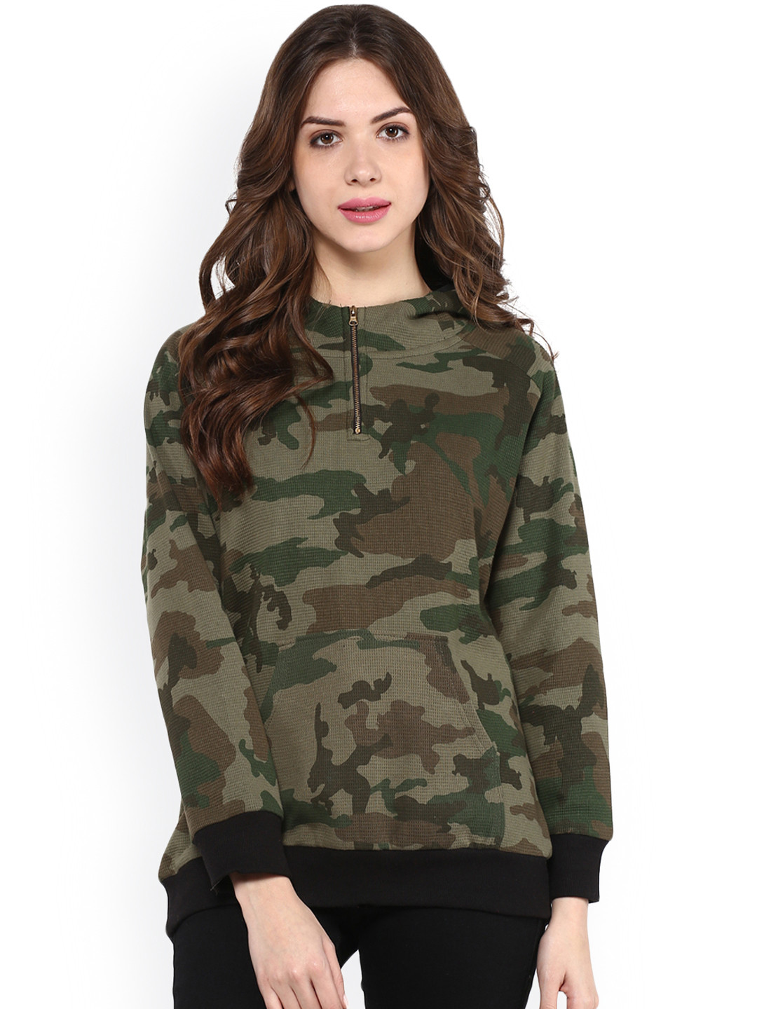 

Zima Leto Green Camouflage Print Hooded Sweatshirt