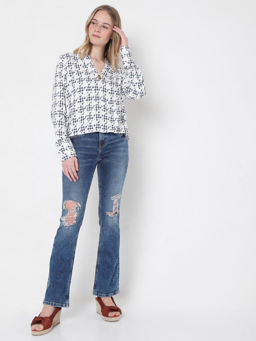 

Vero Moda White & Blue Checked Shirt Style Top