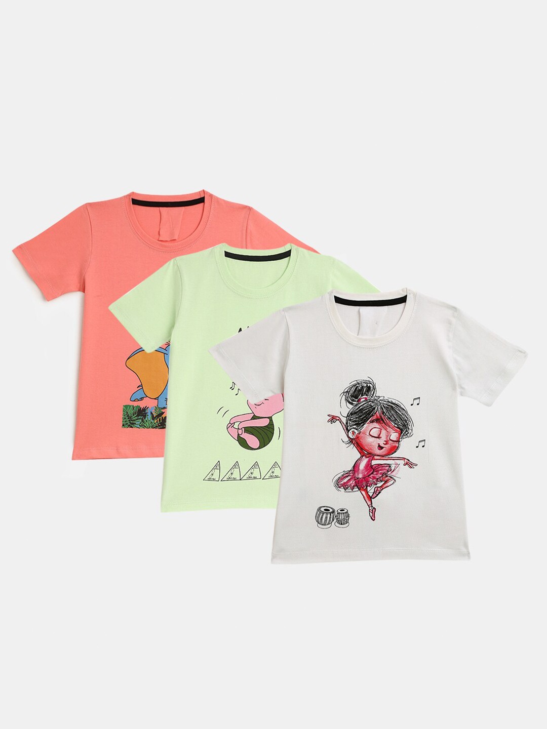 

YK Girls Pack of 3 Printed T-shirts, Peach