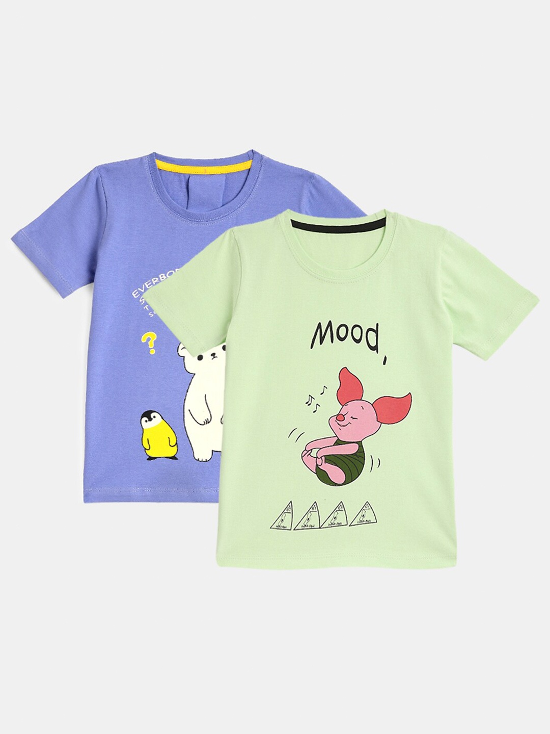 

YK Girls Purple Purple & Mint Pack of 2 Printed T-shirt