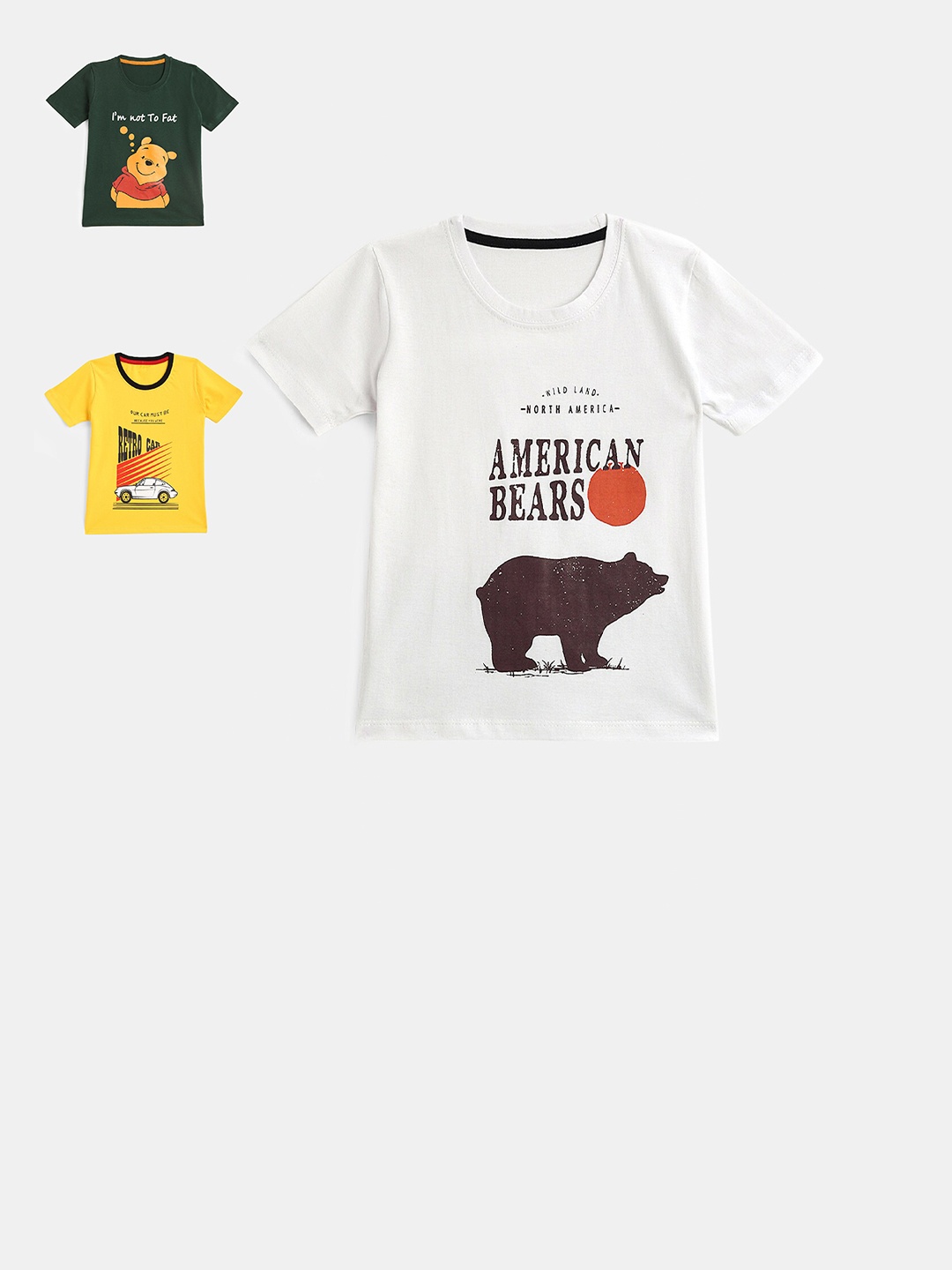 

YK Boys Pack of 3 Yellow & White Printed Cotton T-shirt