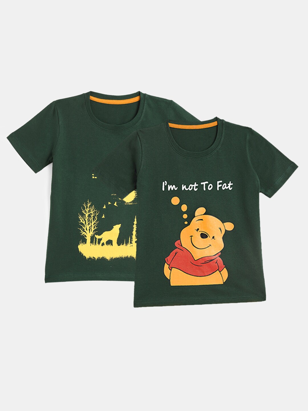 

YK Boys Pack of 2 Green Winnie The Pooh Printed Applique T-shirt