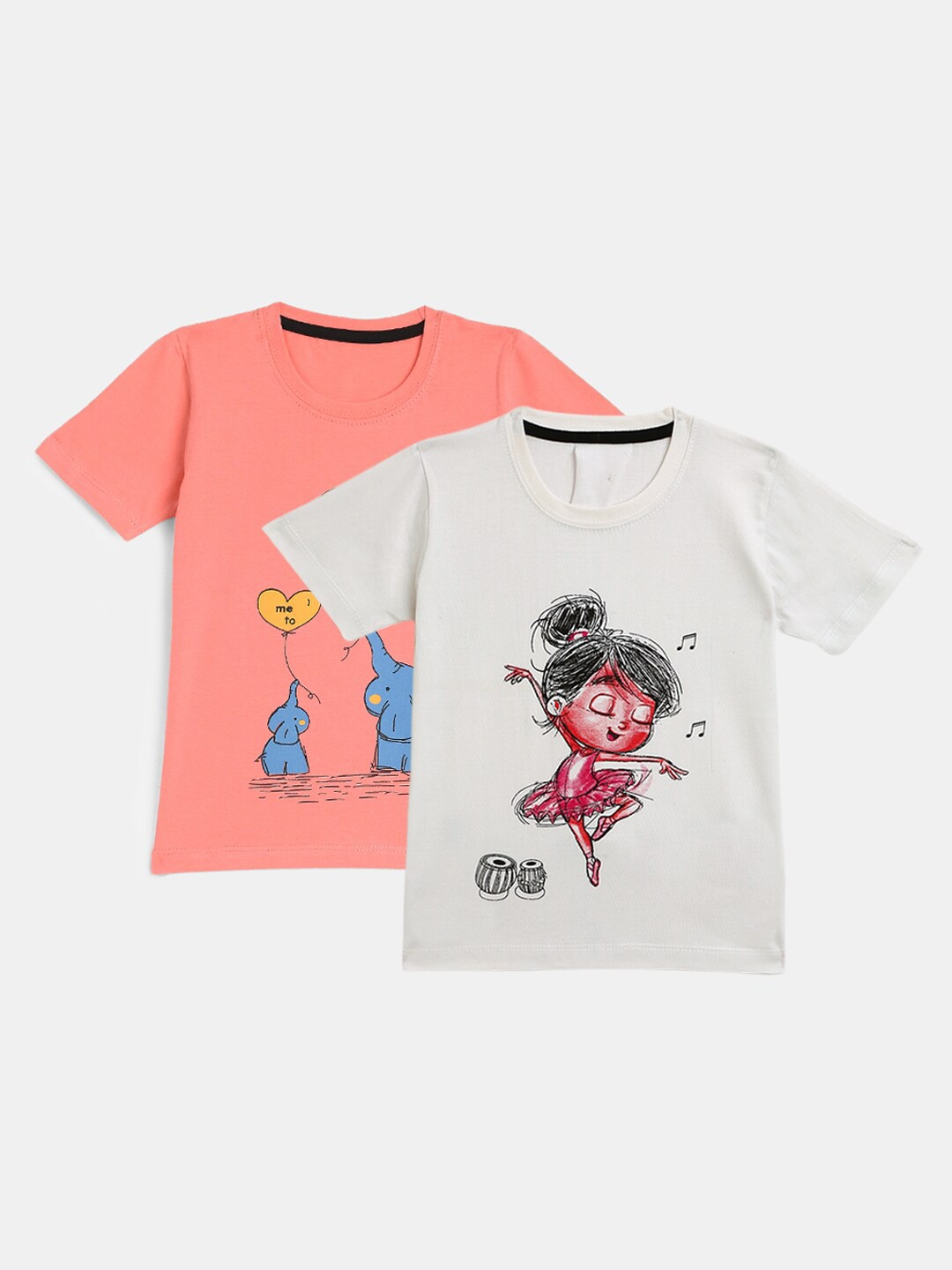 

YK Girls Pack of 2 Typography Printed Cotton T-shirts, Peach