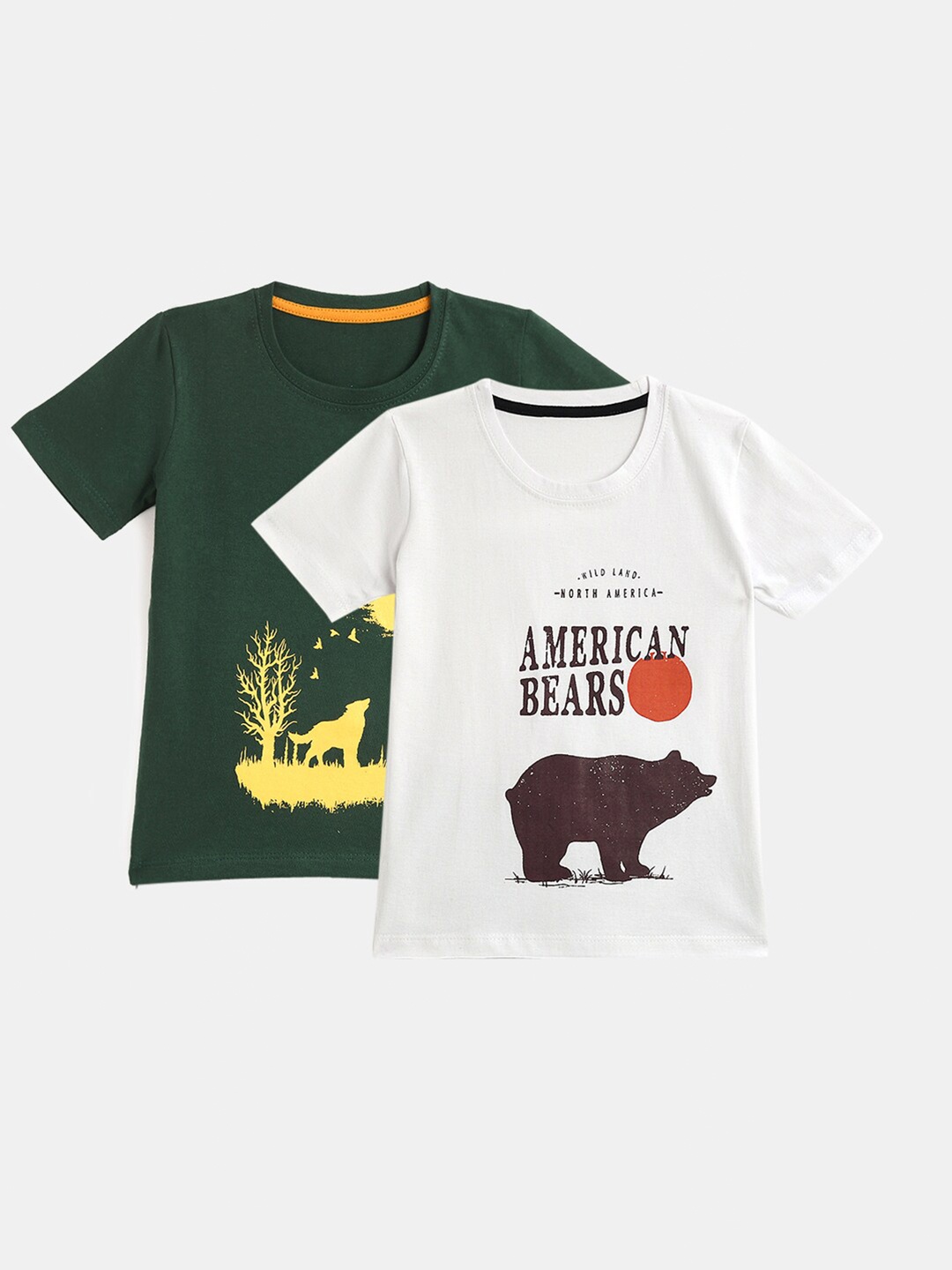 

YK Boys Pack-2 Green& White Typography Printed T-shirt