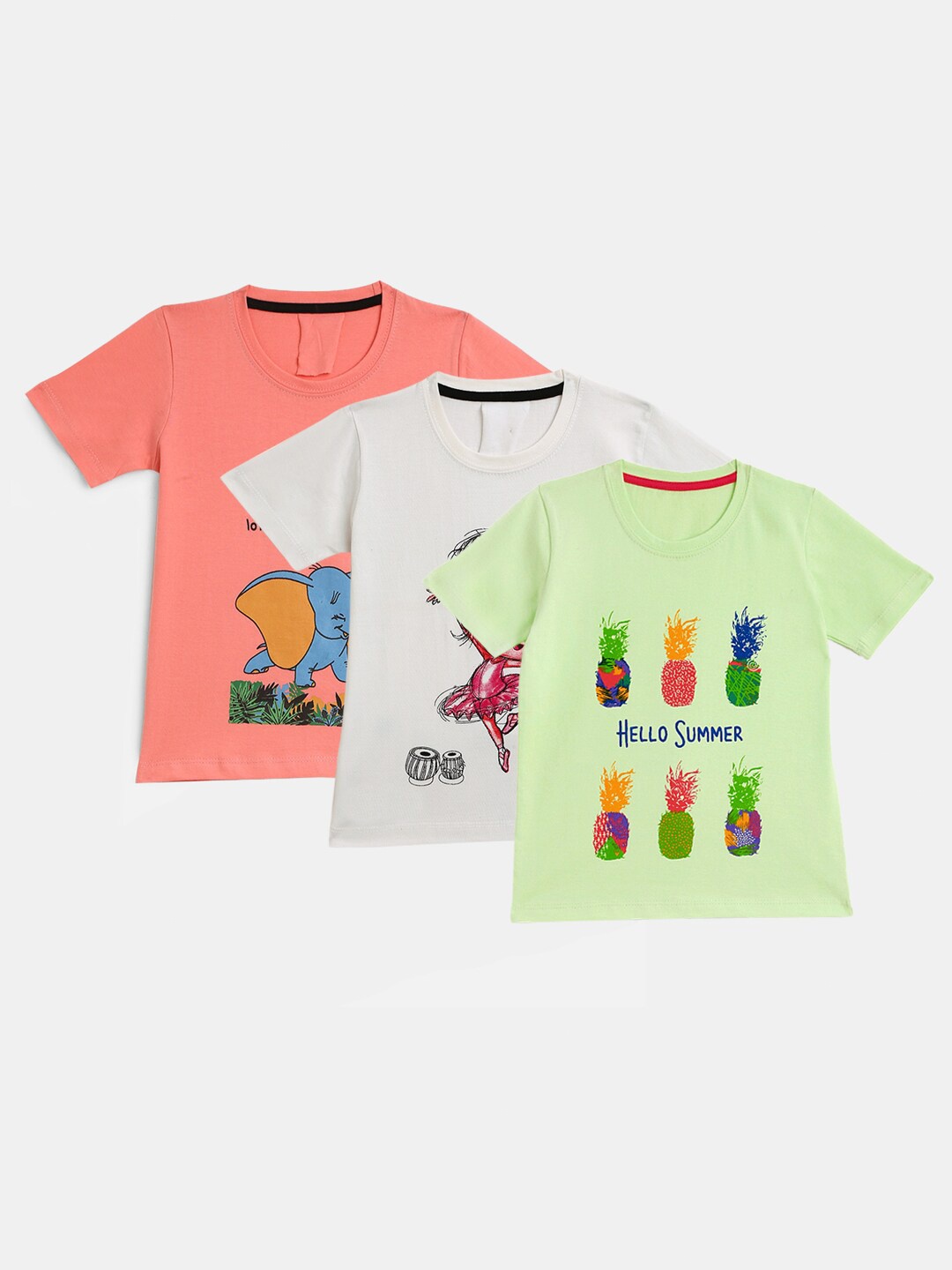 

YK Girls Pack of 3 Printed T-shirt, Peach