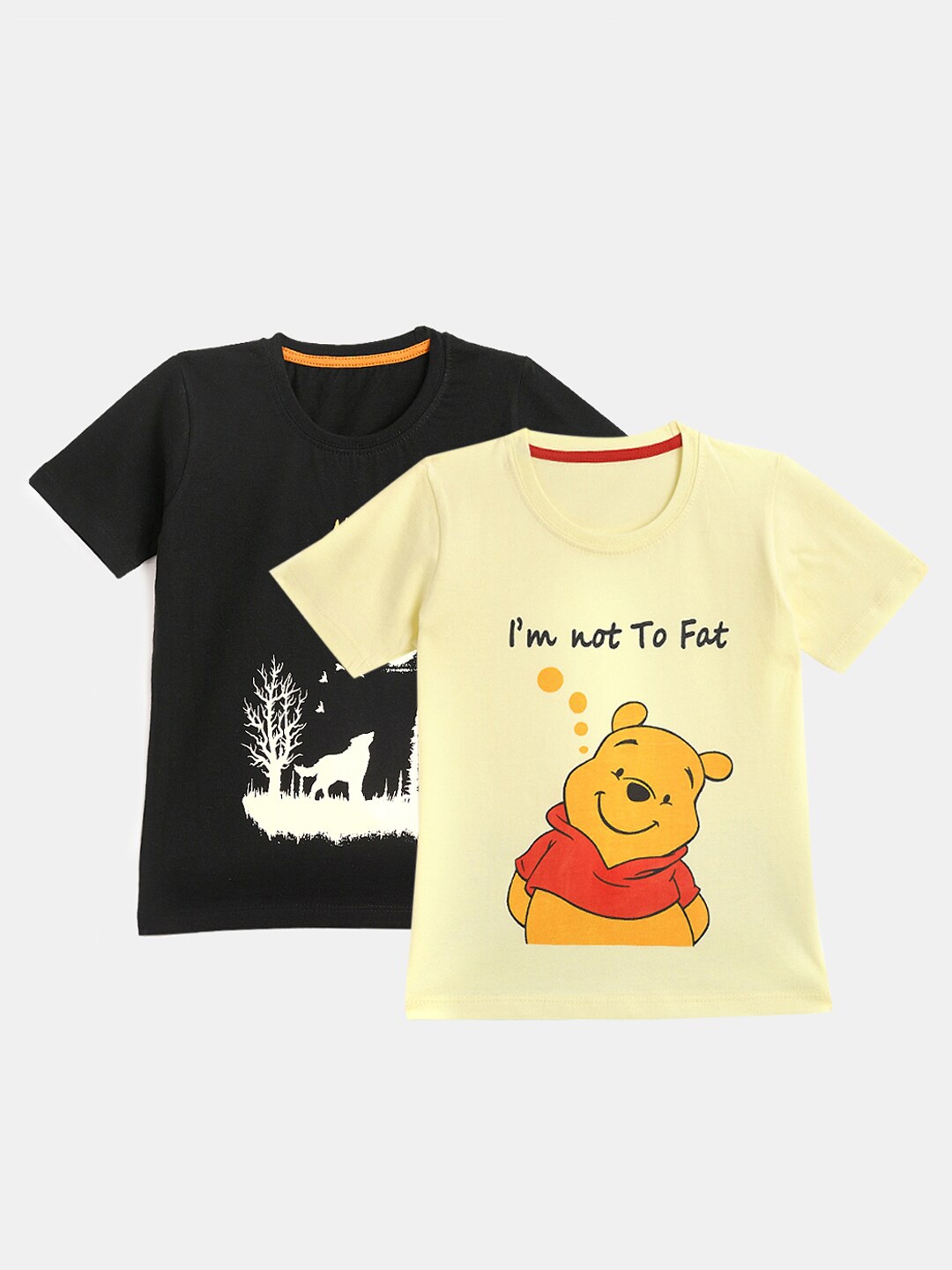 

YK Boys Pack of 2 Typography Printed Cotton T-shirt, Black