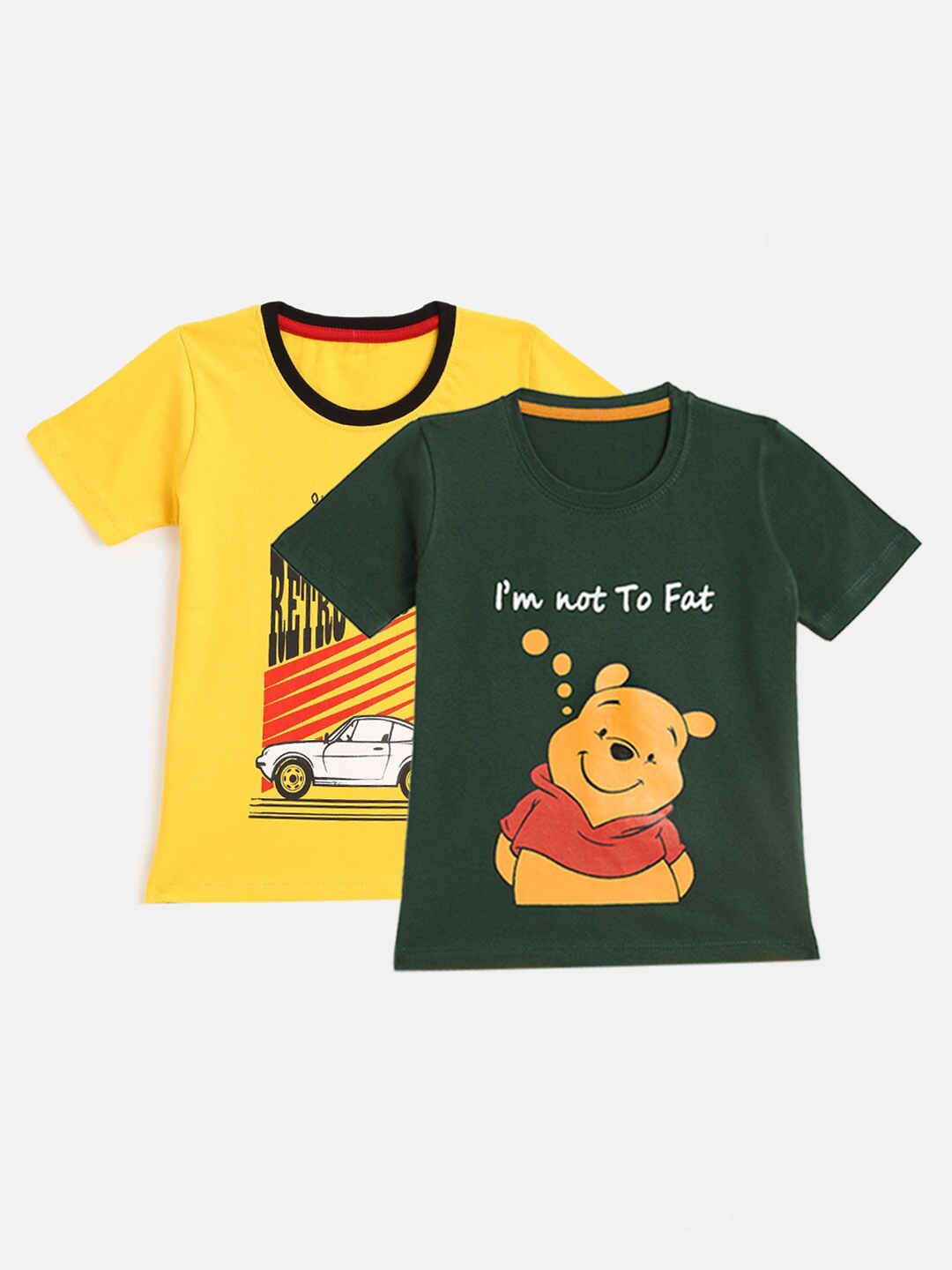 

YK Pack of 2 Typography Printed Cotton T-shirt, Yellow
