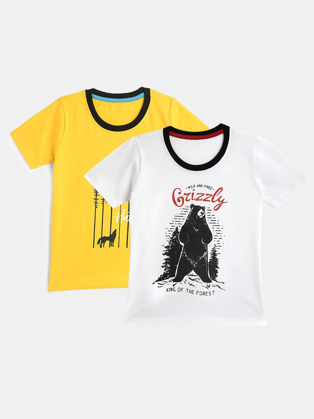 

YK Boys Pack of 2 Yellow & White Printed T-shirt