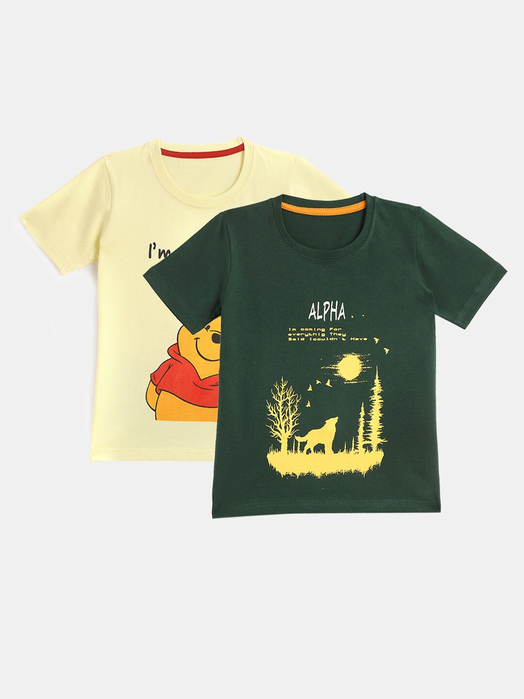 

YK Boys Yellow & Green Set of 2 Winnie The Pooh Printed T-shirt