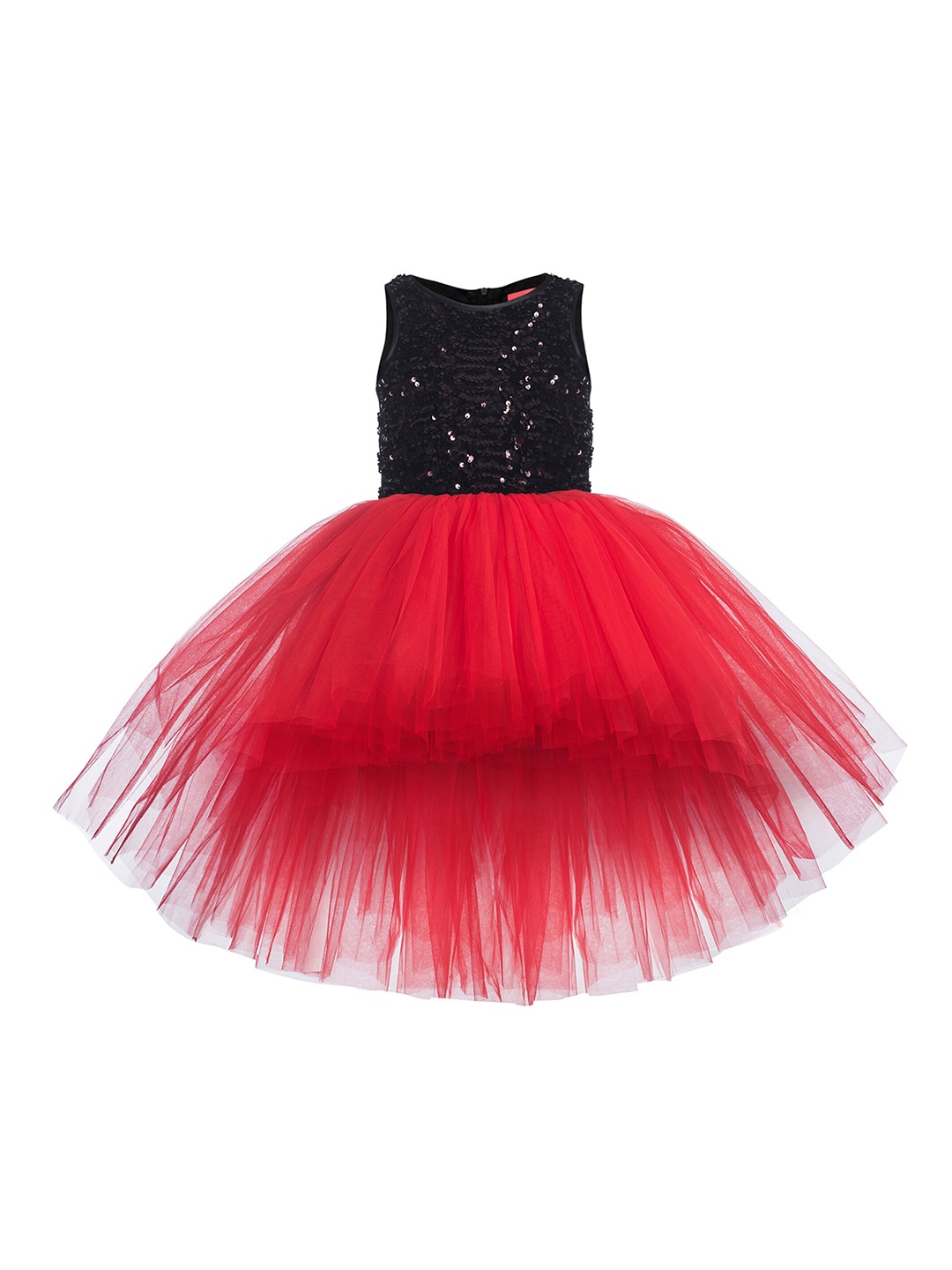 

Toy Balloon kids Girls Red Sequence Embellished Layered Net Dress