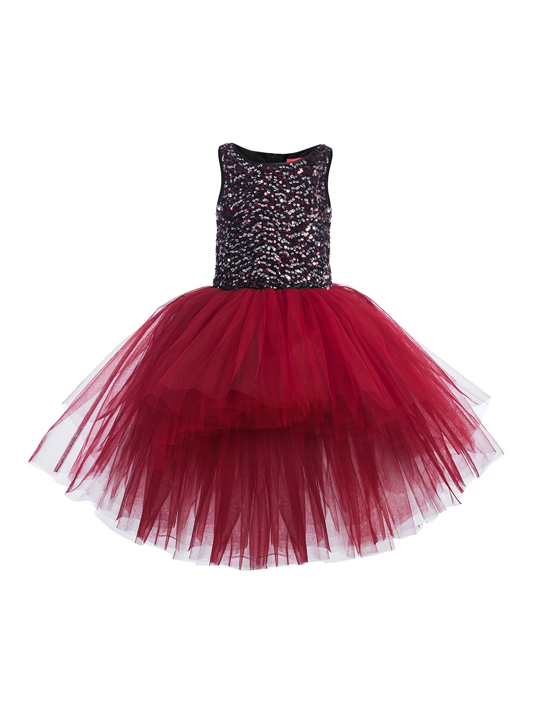 

Toy Balloon kids Maroon & Black Sequin Embellished Layered Net Dress