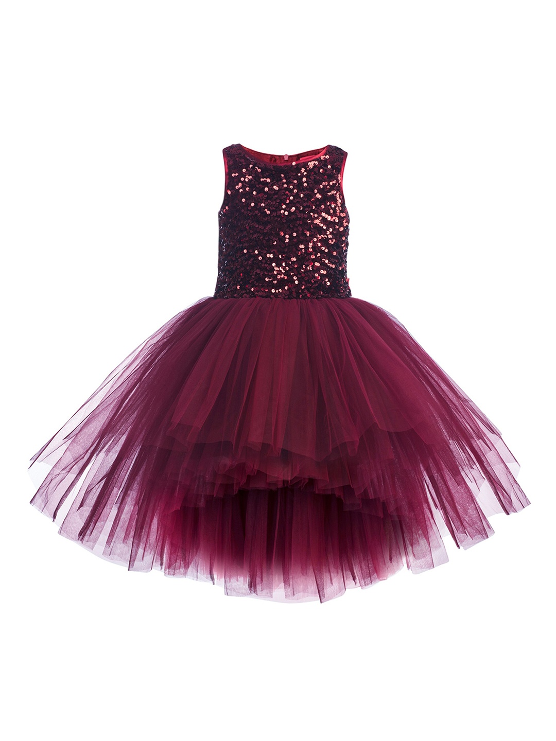 

Toy Balloon kids Maroon Sequinned Embellished Layered Net Dress