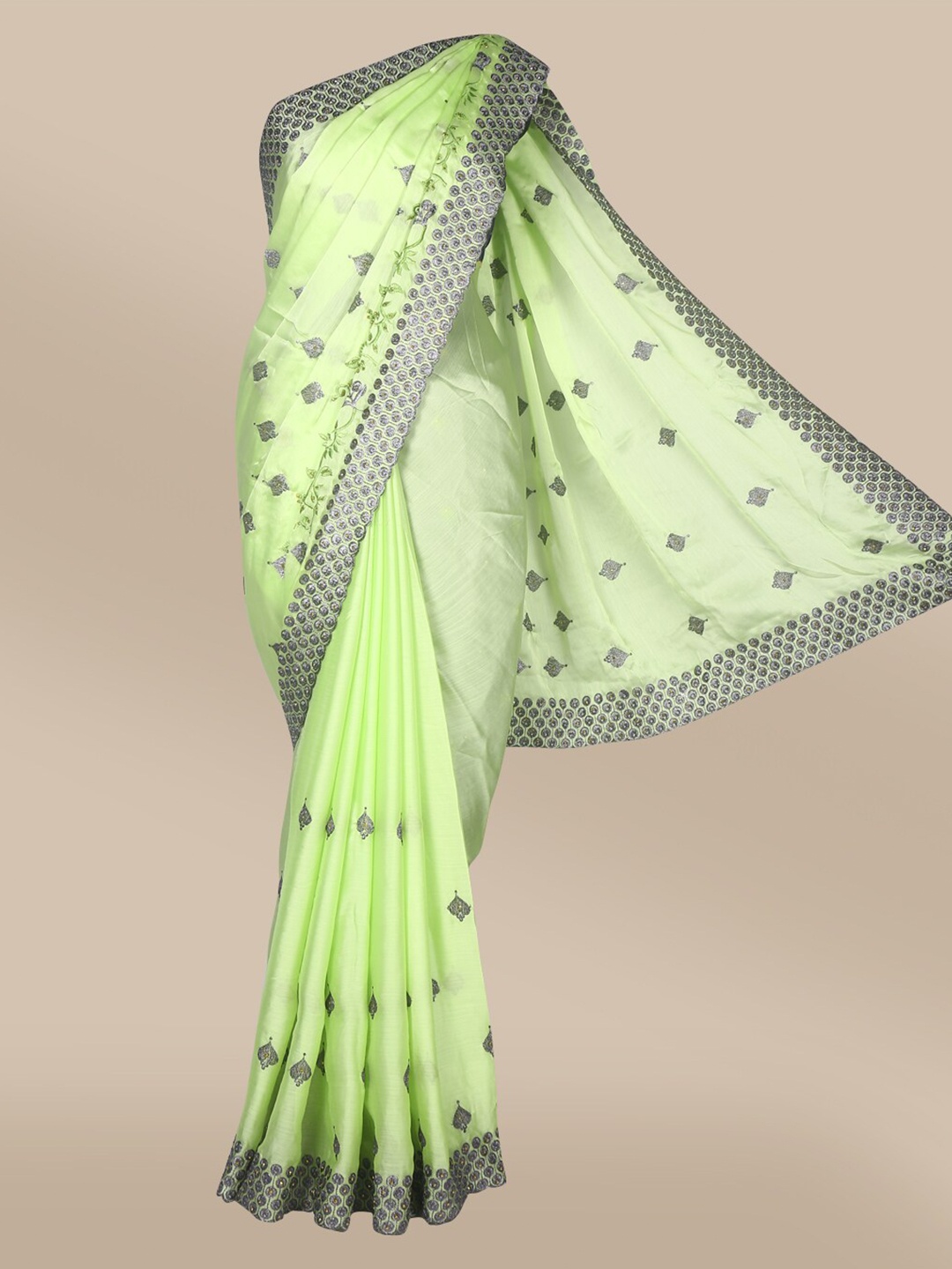 

The Chennai Silks Green & Grey Floral Saree