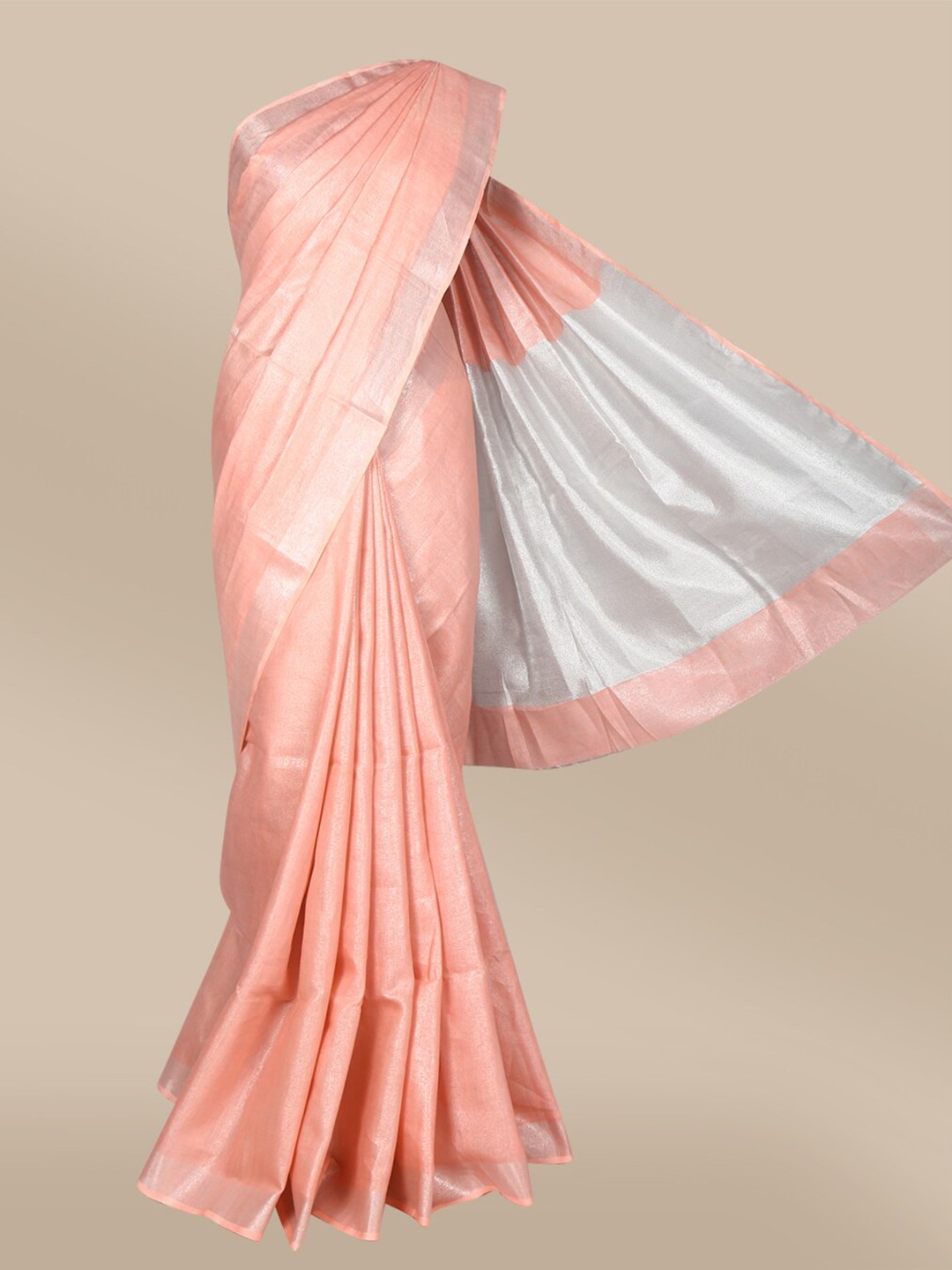 

The Chennai Silks Peach-Coloured & Silver Zari Organza Saree