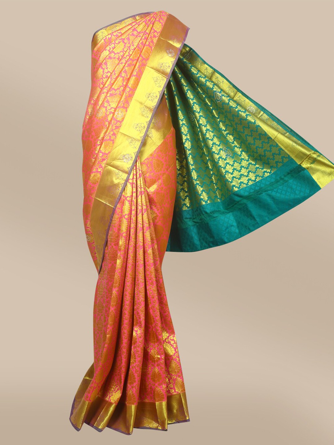 

The Chennai Silks Pink & Green Woven Design Zari Art Silk Saree