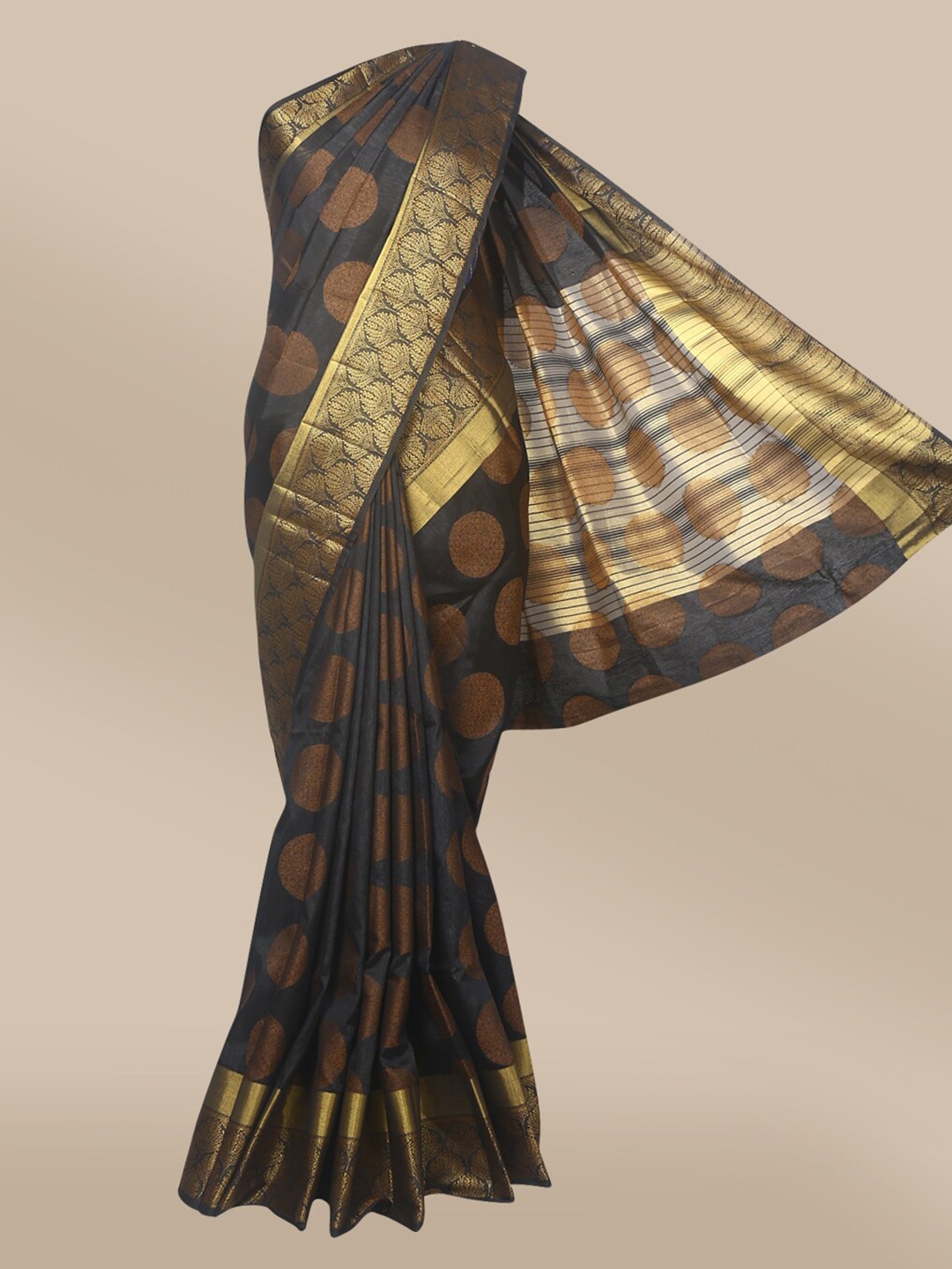 

The Chennai Silks Black & Brown Ethnic Motifs Zari Jute Cotton Saree