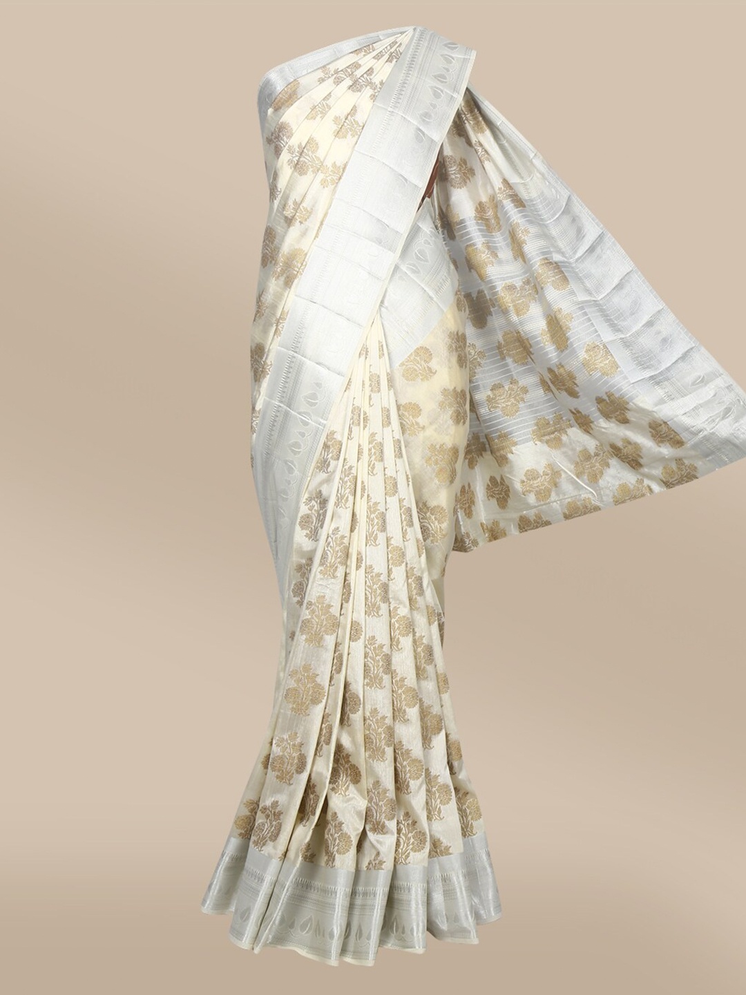 

The Chennai Silks Off White & Silver-Toned Ethnic Motifs Jute Cotton Saree