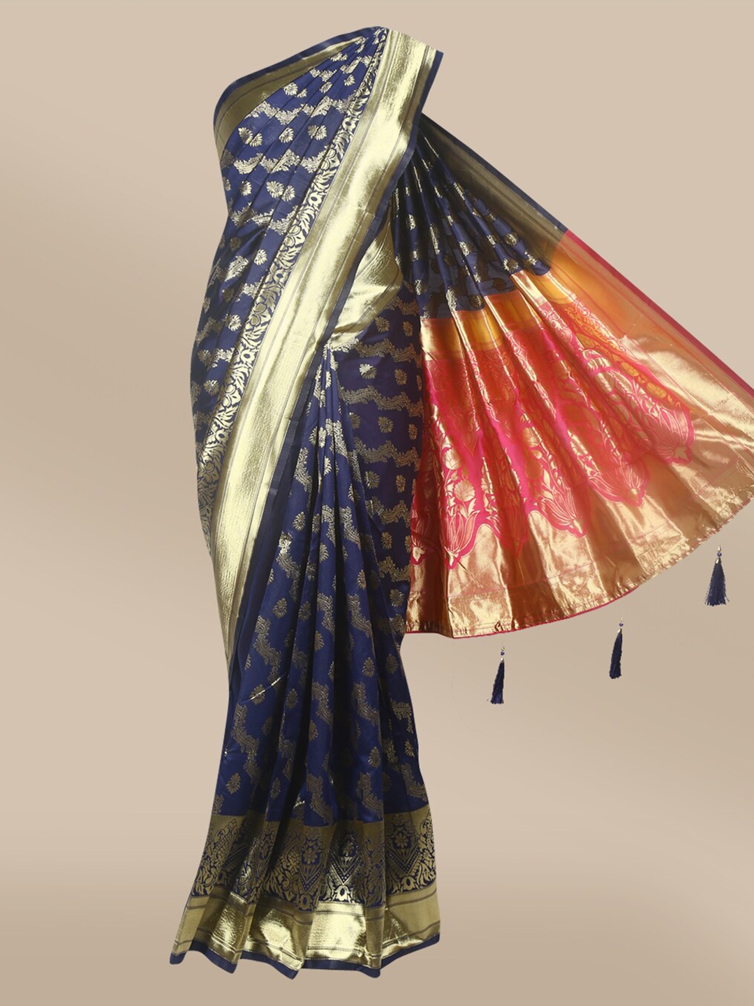 

The Chennai Silks Navy Blue & Pink Woven Design Zari Art Silk Fusion Banarasi Saree