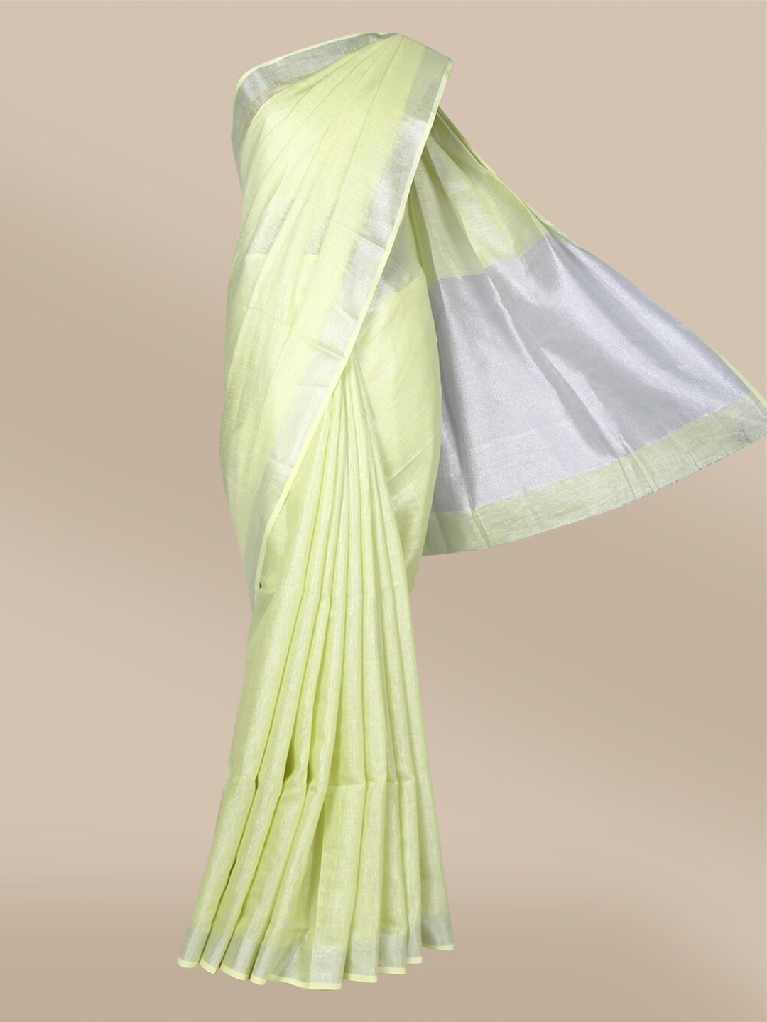 

The Chennai Silks Yellow & Silver-Toned Zari Organza Saree