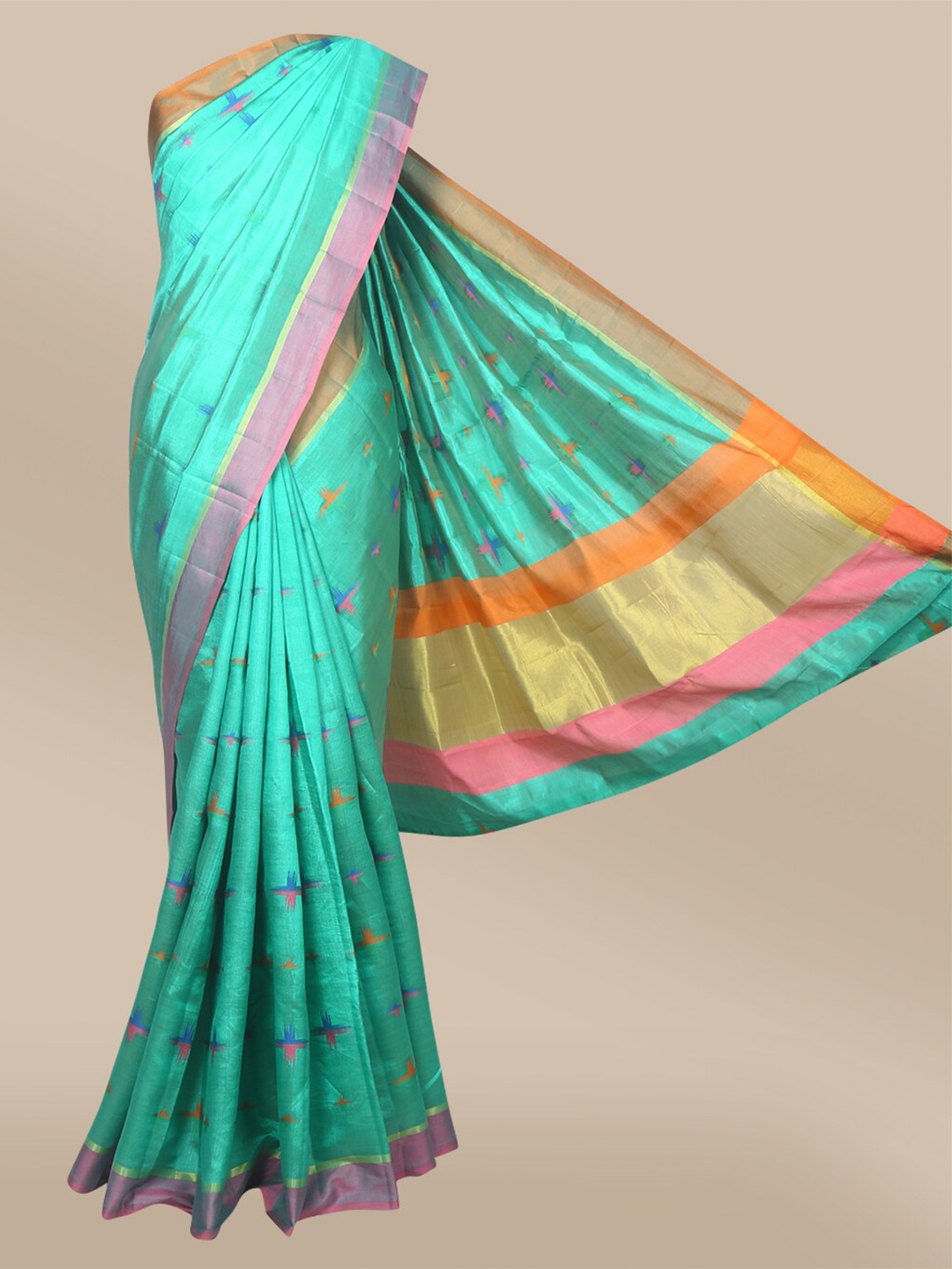 

The Chennai Silks Green & Pink Woven Design Zari Banarasi Saree