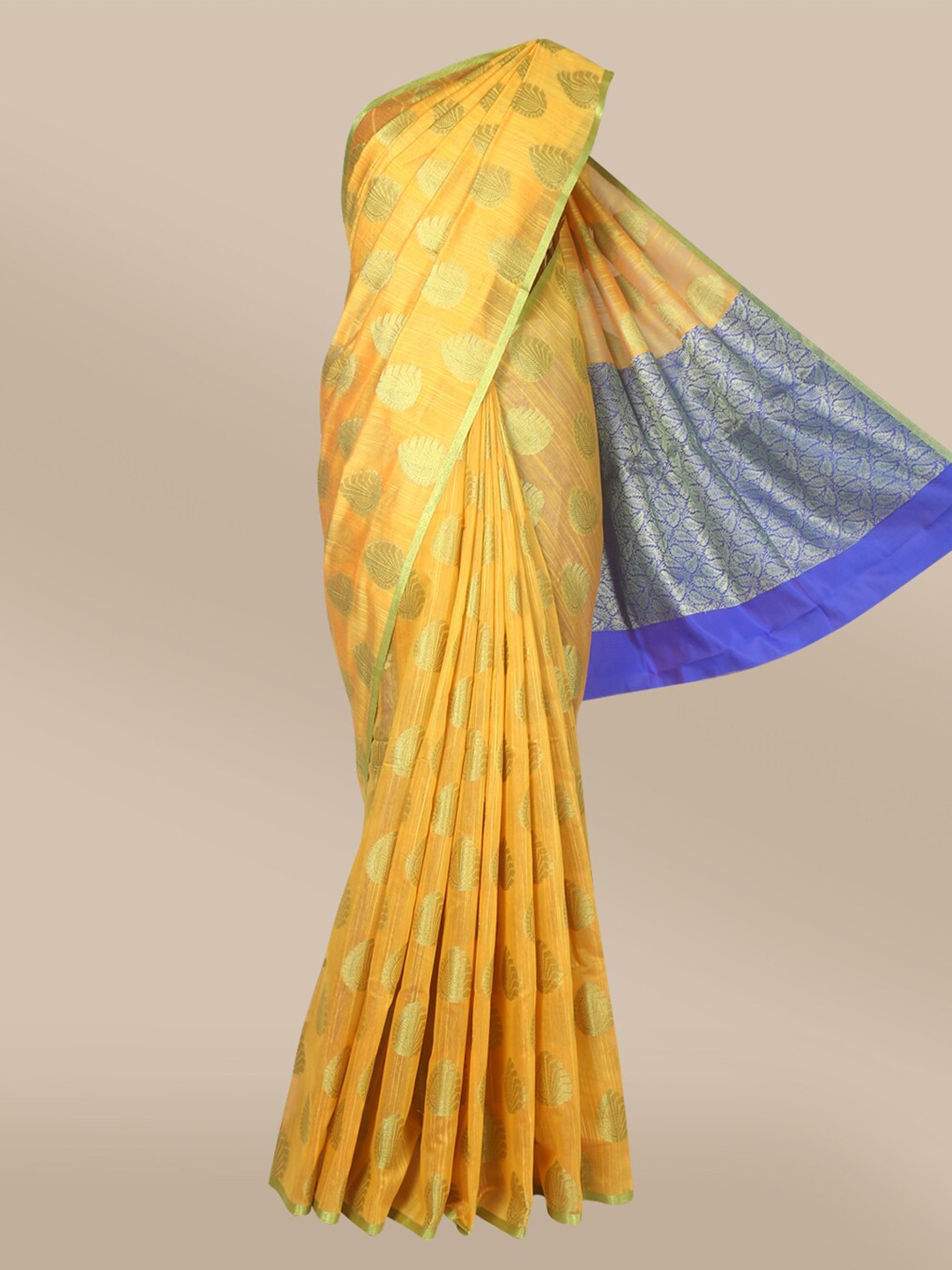 

The Chennai Silks Orange & Green Ethnic Motifs Zari Organza Saree